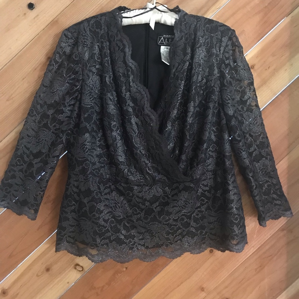 Women’s Alex Evenings Formal Black Lace Blouse. Mother of the Bride, Size:  1X